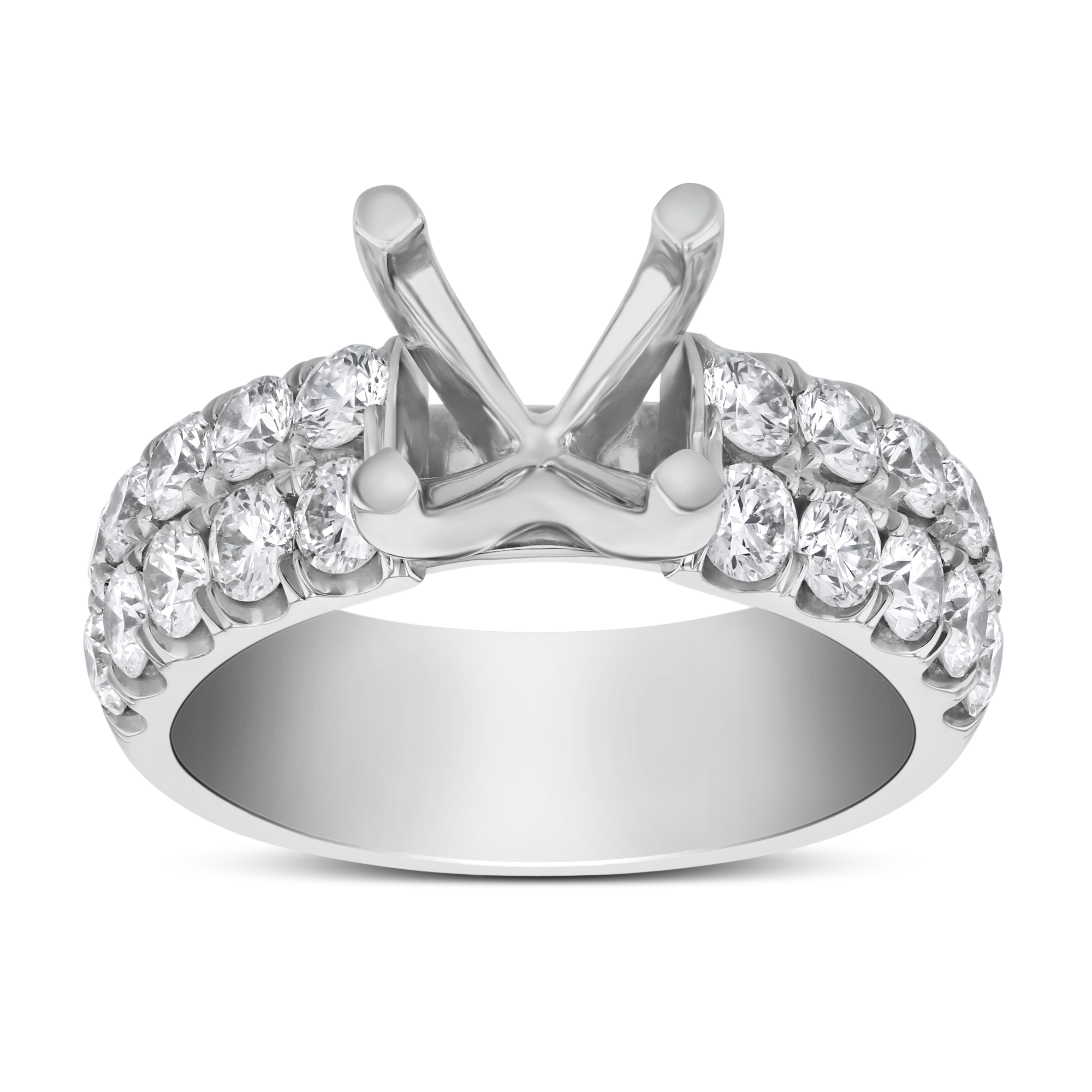 White Gold Two Row Diamond Engagement Ring Setting